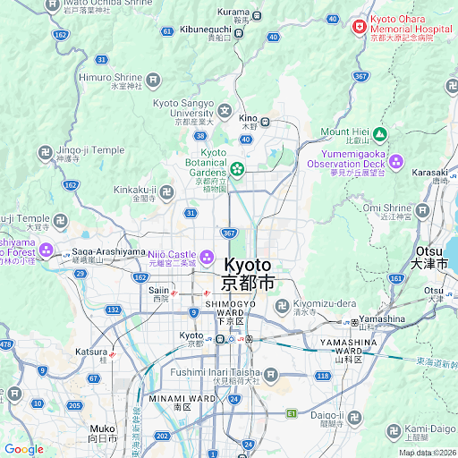 Map showing Kyoto neighborhood where Tatami & Key houses are located